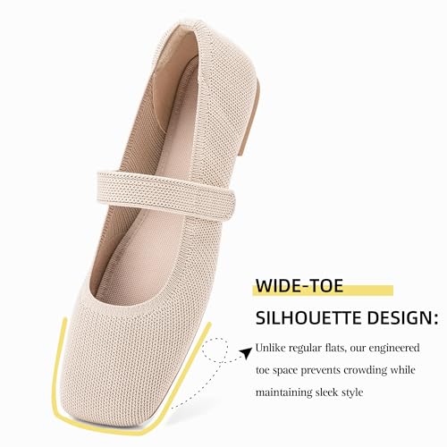 Wide Toe Box Flats Women Comfort Slip On Ballet Shoes Mary Jane Dressy Knit Flats with Adjustable Straps Washable Casual Office