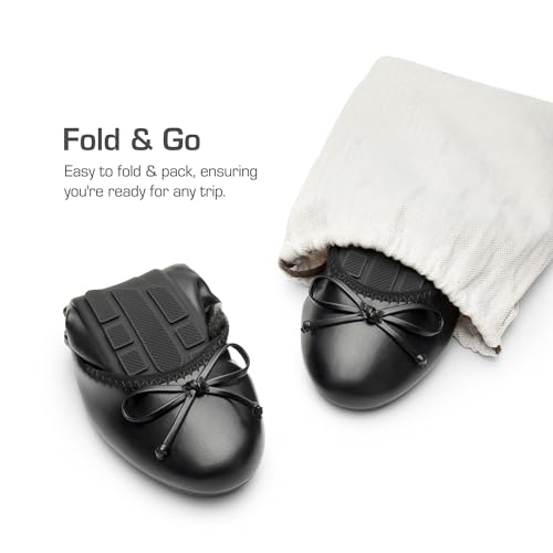 Women's Flats, Foldable Ballet Flats for Women, Bowknot Round Toe Comfort Light Weight Slip-On Dress Shoes