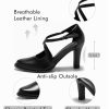 Womens Chunky High Heels Dress Shoes Closed Pointed Toe Cross Strap Buckle Pumps Vintage D'Orsay Party Shoes