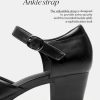 Women's Dress Shoes Mary Janes Comfortable Low Block Heels Pumps Round Closed Toe Chunky Ankle Strap Shoes for Work Flight