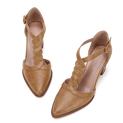 Womens Block Chunky Heels T Strap Dress Shoes Closed Toe Stacked Heeled Pumps Sandals