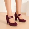 Womens Bow Heels Mary Jane Shoes Round Toe Chunky High Heel Side Bow Dress Pumps