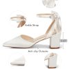 Womens Chunky Heels Low Heel Ankle Strap D'Orsay Pumps Closed Pointed Toe Wedding Bridal Shoes