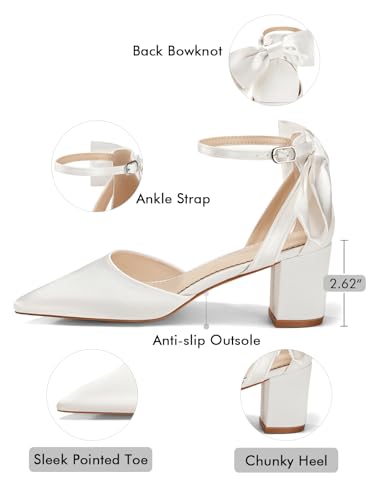 Womens Chunky Heels Low Heel Ankle Strap D'Orsay Pumps Closed Pointed Toe Wedding Bridal Shoes