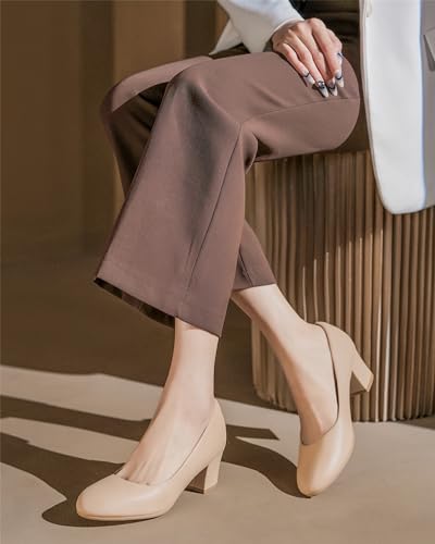 2 inch Low Block Heel Pumps for Women Round Closed Toe Chunky Heels Comfortable Dress Shoes Office Work Formal