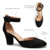 Heels for Women, Low Heel Closed Round Toe Chunky Block Nude Heels Adjustable Ankle Strap Comfy Pumps Shoes Black Heels for