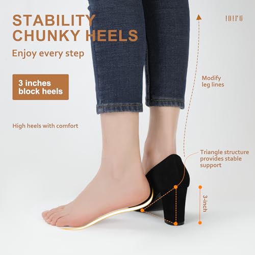Women's Sherry Dress Low Block Chunky Heels Pumps Closed Round Toe Shoes for Wedding Office Evening