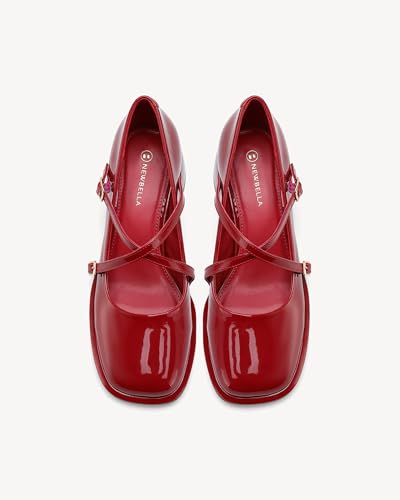 Women's Mary Jane Shoes Chunky Block Heel Wedding Dress Shoes for Women Low Heels Close Square Toe Pumps