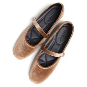 Mary Jane Square Toe Black Ballet Flats for Women Comfortable Ankle Strap Casual Slip On Flats