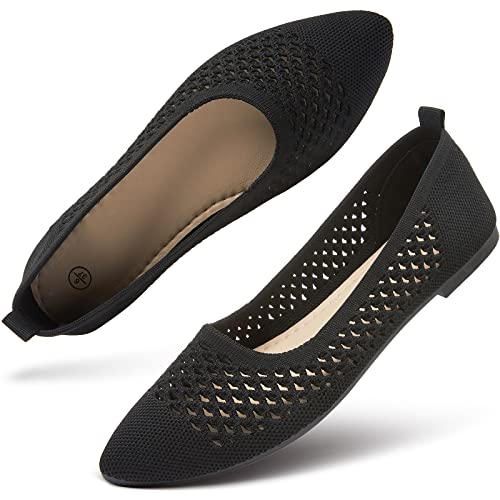 Women's Flats Shoes Women Comfortable Dress Shoes Black Pointed Toe Flats Ballet Mesh Knit Flat Dressy Slip on Business Casual