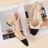 Women Sling Back Pumps Chunky Heels Sexy Splicing Round Toe Casual Wedding Shoes for Women Fashion Dress Shoes