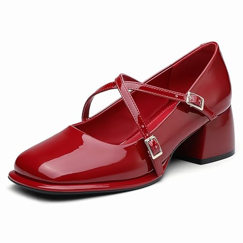 Women's Mary Jane Shoes Chunky Block Heel Wedding Dress Shoes for Women Low Heels Close Square Toe Pumps