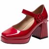 Women's Platform Chunky Heels Square Toe Block Heel Mary Janes Pumps Shoes