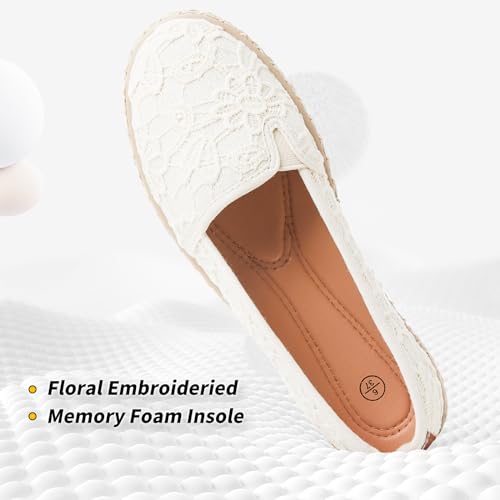 Women's Black Flats with Flower Embroideried,White Lace Ballet Flats,Comfortable Dress Flats