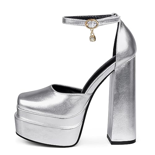 Womens Sexy High Heels Platforms Pumps Square Toe Chunky Block Heels Rhinestone Party Shoes