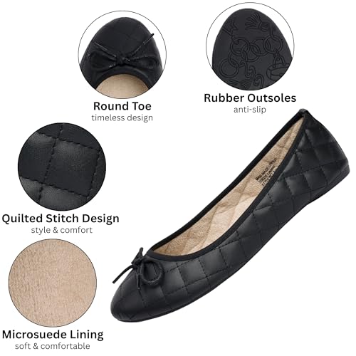 Women’s Aster Ballet Flats | Patent Leather Slip-On Shoes | Quilted Pillow Stitch | Rounded Toe | Everyday Comfortable Fashion