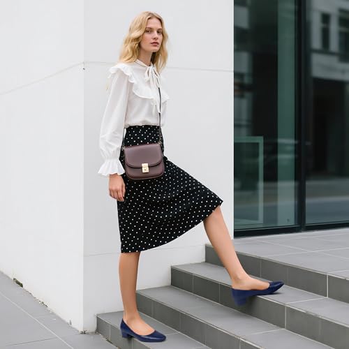 Women's Low Heel Pumps 1.2 Inch Square Toe Slip On Chunky Block Heel Comfortable Dress Shoes for Office Work Business Casual