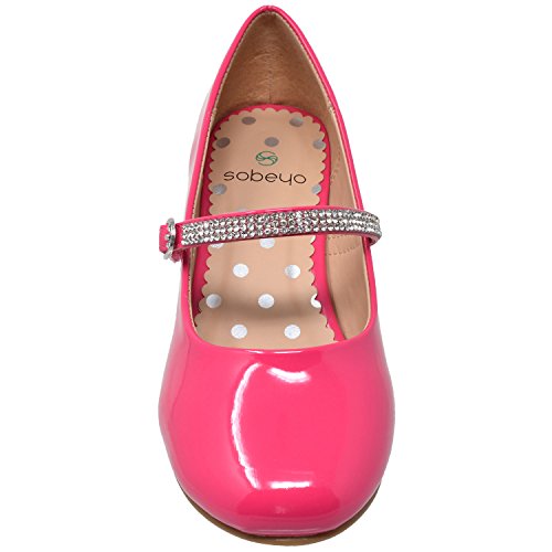 Kids Dress Shoes Low Chunky Heel Mary Jane Girls Pumps Rhinestone Strap