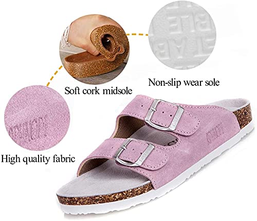 Women Men Slide Cork Sandal Flat Adjustable Strap Buckle Slip on Casual Open Toe Shoes Suede Summer