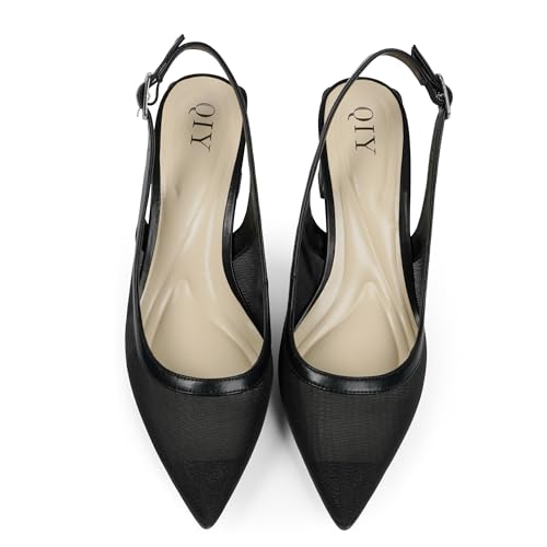 Womens Pumps Pointed Closed Toe Chunky Heel Slingback Heels for Women
