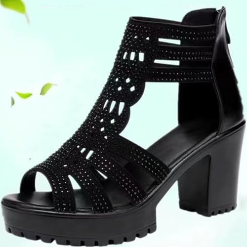 Women's Fashion Tall Thick Heel Design Block Chunky Heels Sandals Square Open Toe Ankle Strap Party Dress Pump Shoes Strappy