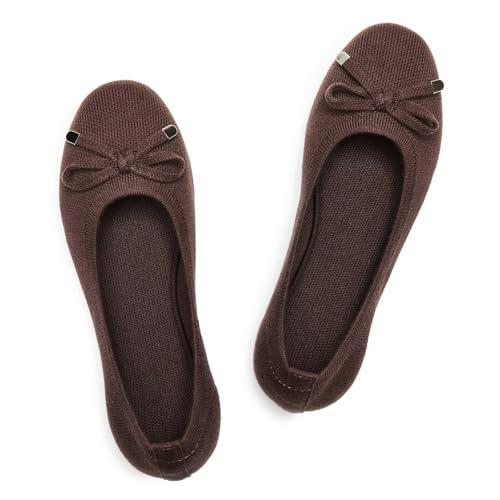 Women's Ballet Flats Round Toe Walking Flats Slip On Work Shoes Knitted Flats Shoes for Woman Soft Lightweight