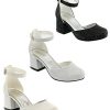 Flower Girls Communion Low Block Dress Cream Shoes Chunky Heels Closed Round Toe Ankle Strap Pump, Size US Little Kid 12