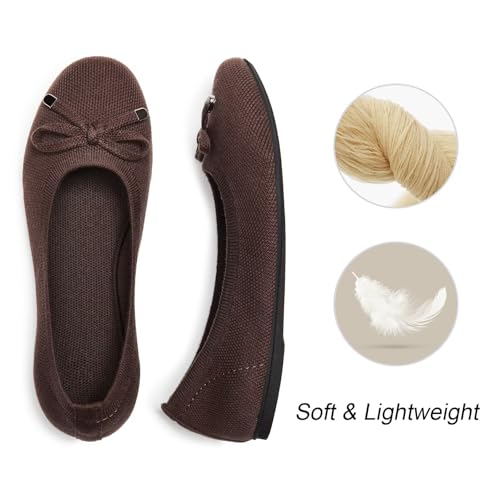 Women's Ballet Flats Round Toe Walking Flats Slip On Work Shoes Knitted Flats Shoes for Woman Soft Lightweight