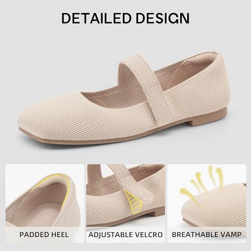 Wide Toe Box Flats Women Comfort Slip On Ballet Shoes Mary Jane Dressy Knit Flats with Adjustable Straps Washable Casual Office