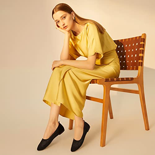 Women's Flats Shoes Women Comfortable Dress Shoes Black Pointed Toe Flats Ballet Mesh Knit Flat Dressy Slip on Business Casual