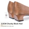 Women Chunky Heels Slip On Casual Pumps Square Toe Bow Knot Closed Toe Shoes