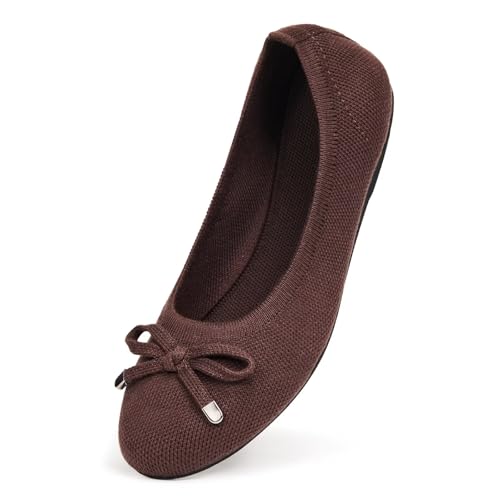 Women's Ballet Flats Round Toe Walking Flats Slip On Work Shoes Knitted Flats Shoes for Woman Soft Lightweight