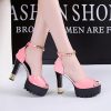 Women's Strappy Platform High Chunky Heels Peep Toe Pump Party Heeled Sandals Comfortable Strappy Heels Slip On Heeled Sandals