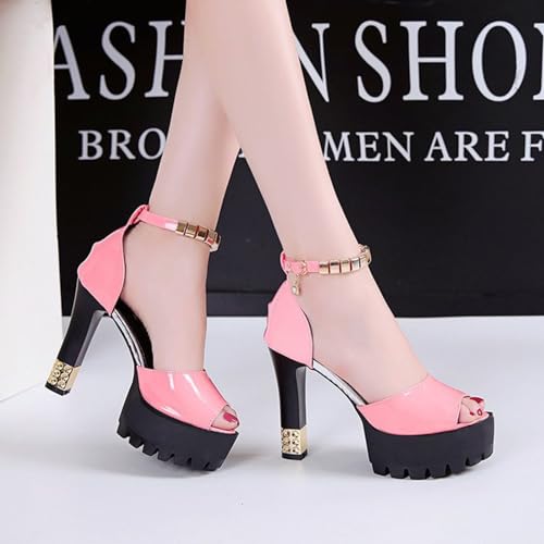 Women's Strappy Platform High Chunky Heels Peep Toe Pump Party Heeled Sandals Comfortable Strappy Heels Slip On Heeled Sandals