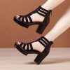 Women's Fashion Tall Thick Heel Design Block Chunky Heels Sandals Square Open Toe Ankle Strap Party Dress Pump Shoes Strappy
