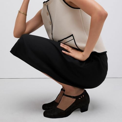Women Vintage Low Heel Mary Jane Oxford Shoes Round Closed Toe Ankle T-Strap Dress Sandals Chunky Block Heels Cutout Mary Jane