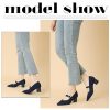 Women's Knit Chunky Heel Pumps with Adjust Buckle Strap Fashion Comfortable Pointed Toe Block Heels Mary Janes Pumps for Party
