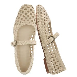 Weston Women’s Hand Woven Dressy Ballet Flats – Faux Leather Mary Jane with Adjustable Strap & Memory Foam