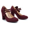 Womens Bow Heels Mary Jane Shoes Round Toe Chunky High Heel Side Bow Dress Pumps
