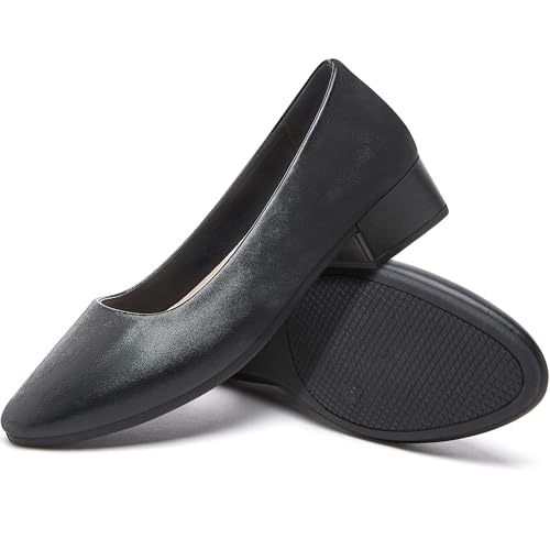 Low Chunky Pumps Women's Round Toe Heels PU Leather Chunky Pump Shoes Classic Closed Toe Pumps Low Heel Dress Shoes for Women