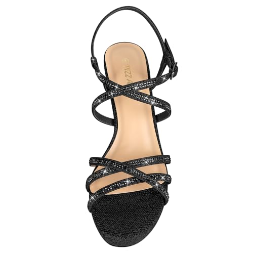 Women's Stellora Platform High Heels Block Chunky Strappy Sparkly Rhinestone Open Toe Ankle Strap Dress Pump Sandals Shoes for