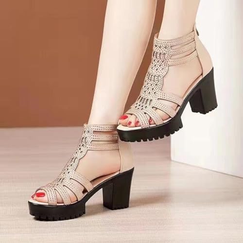 Women's Fashion Tall Thick Heel Design Block Chunky Heels Sandals Square Open Toe Ankle Strap Party Dress Pump Shoes Strappy