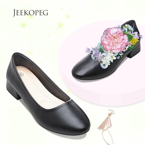 Low Chunky Pumps Women's Round Toe Heels PU Leather Chunky Pump Shoes Classic Closed Toe Pumps Low Heel Dress Shoes for Women