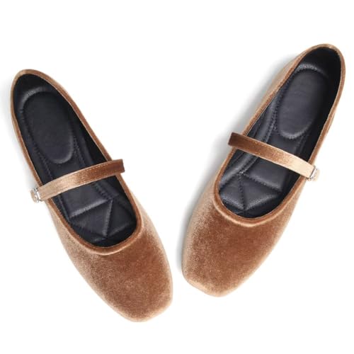 Mary Jane Square Toe Black Ballet Flats for Women Comfortable Ankle Strap Casual Slip On Flats