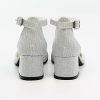 Flower Girls Communion Low Block Dress Silver Shoes Chunky Heels Closed Round Toe Ankle Strap Pump, Size US Little Kid 10