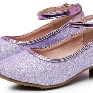 Girls Glitter High Heels Dress Shoes Sparkle Mary Jane Pumps Wedding Party Princess Shoes for Toddler Kids