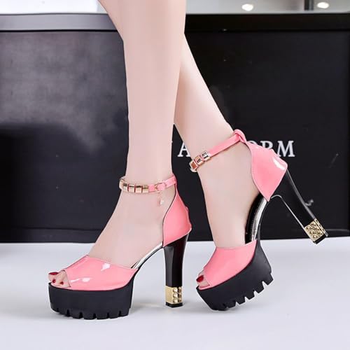 Women's Strappy Platform High Chunky Heels Peep Toe Pump Party Heeled Sandals Comfortable Strappy Heels Slip On Heeled Sandals