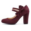 Womens Bow Heels Mary Jane Shoes Round Toe Chunky High Heel Side Bow Dress Pumps