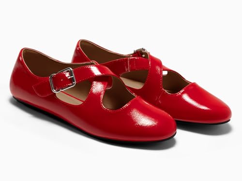 Women's Ballet Flats Comfortable Closed Round Toe Criss Cross Ankle Strap Dress Dance Flat Shoes