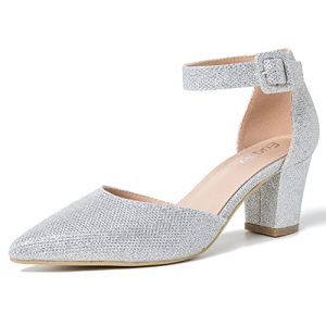 Women's Pointed Toe Pumps Low Block Chunky Heels Closed Toe Ankle Strap Buckle D'Orsay Dress Wedding Business Shoes